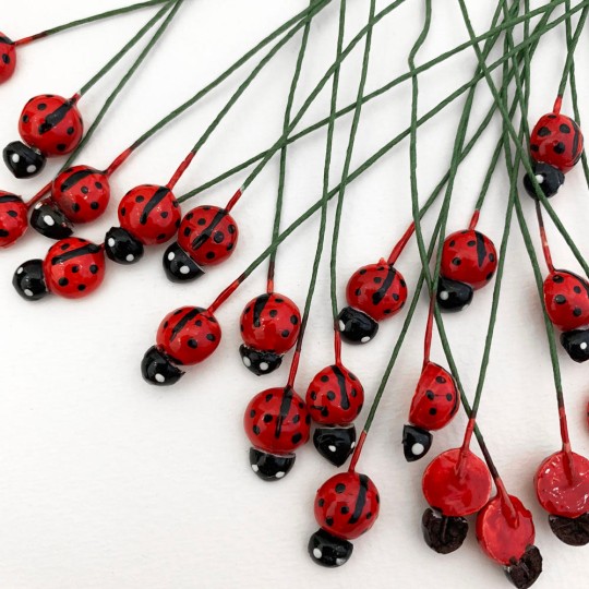 Set of 12 Petite Ladybug Picks Craft Embellishment
